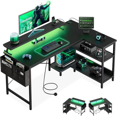 Shaped gaming desk with - gaming, led